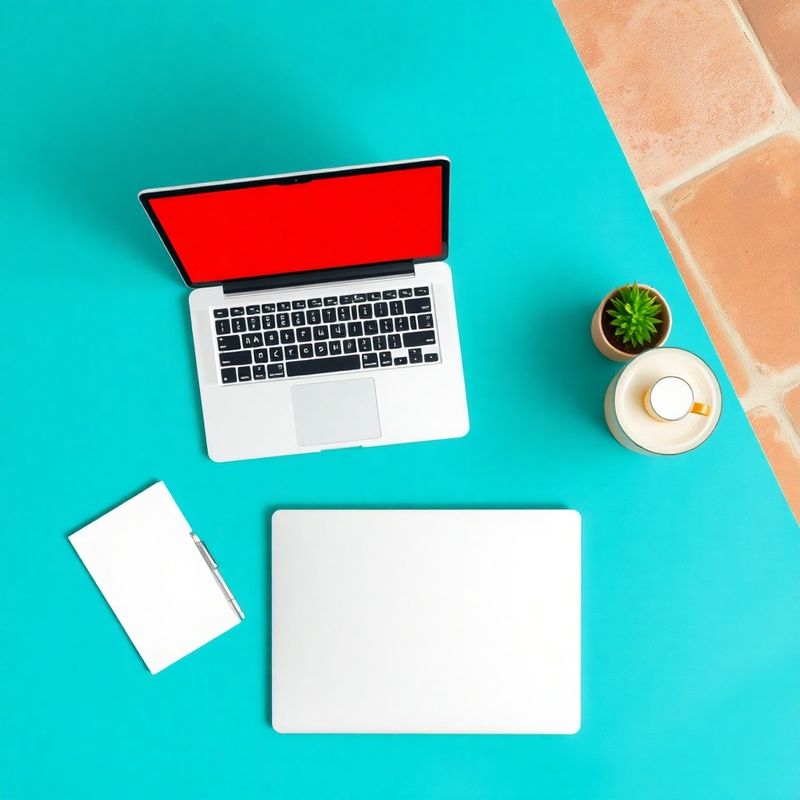 Notes i laptop na radnom stolu s teal detaljima